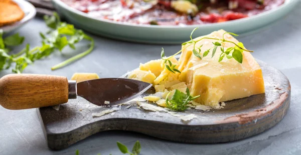 Pieces Delicious Pecorino Cheese Special Knife — Stock Photo, Image