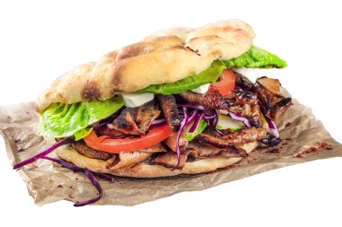 kebap sandviç ahşap arka plan üzerinde kapat