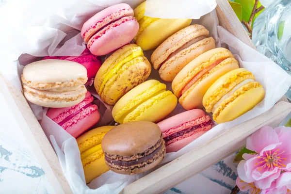 Macaron Francesi Dolci Colorati Sfondo Vintage — Foto Stock