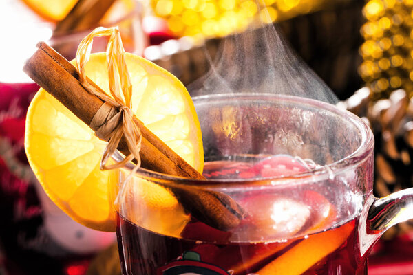 Christmas mulled wine on kitchen table
