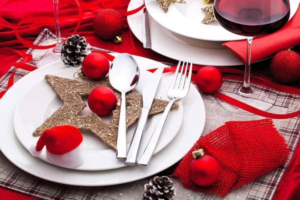 Bella Tavola Natale Con Decorazioni — Foto Stock