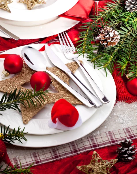 Hermosa Mesa Navidad Con Decoraciones — Foto de Stock