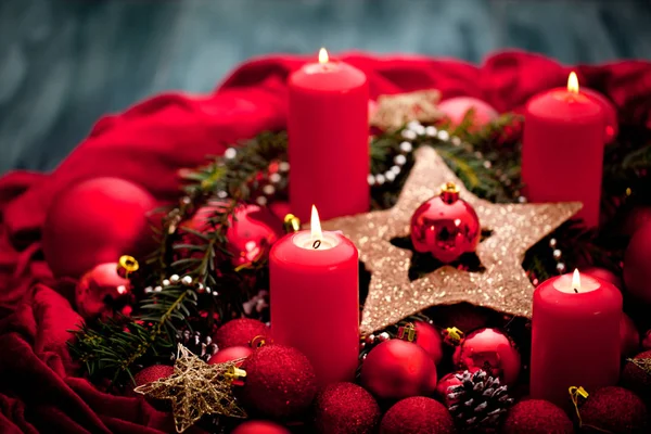 Advent Decoration Burning Candle Christmas Background — Stock Photo, Image