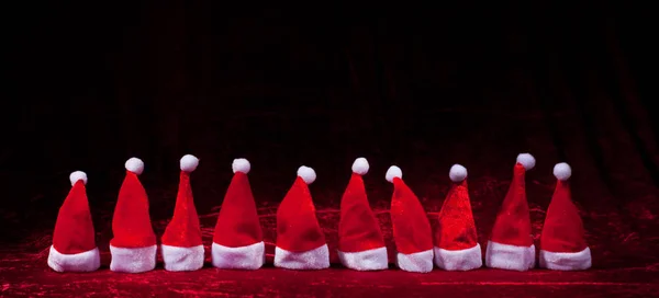 Fond Noël Avec Chapeaux Père Noël Rouge Espace Copie — Photo