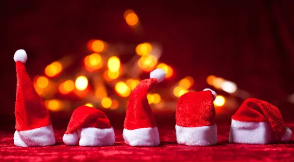 Christmas Background Red Santa Hats Copy Space — Stock Photo, Image