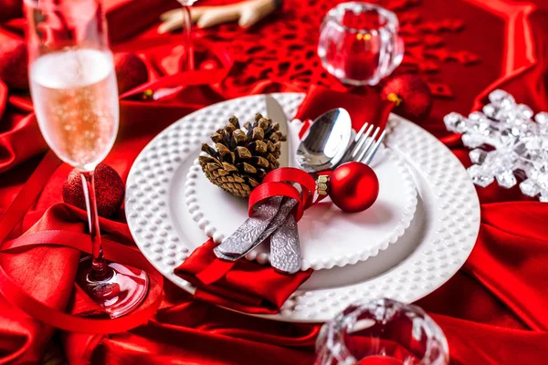 Bella Tavola Natale Con Decorazioni — Foto Stock