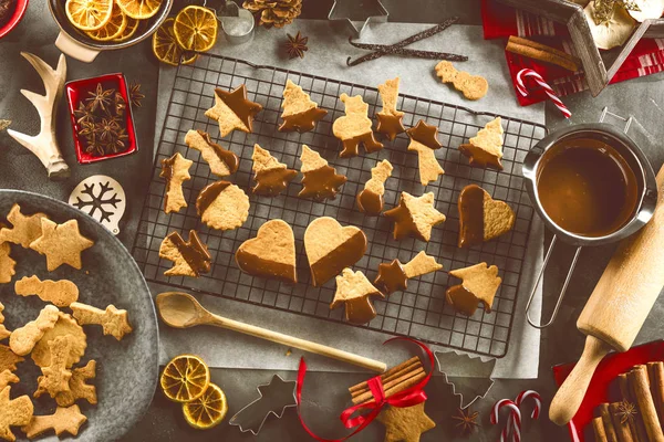Kerst Bakken Ingrediënten Tolgelden Voor Bereiding Van Het Deeg Meel — Stockfoto