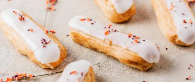 Ev yapımı kek eklerleri. Geleneksel eklerleri, profitroles klasik, eklerleri Fransız.