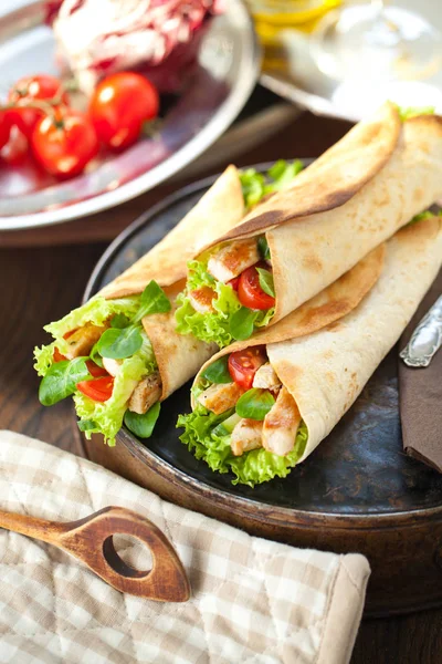 Csirke Fajita Wrap Szendvics — Stock Fotó