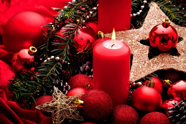 Advent Decoration Burning Candle Christmas Background — Stock Photo, Image