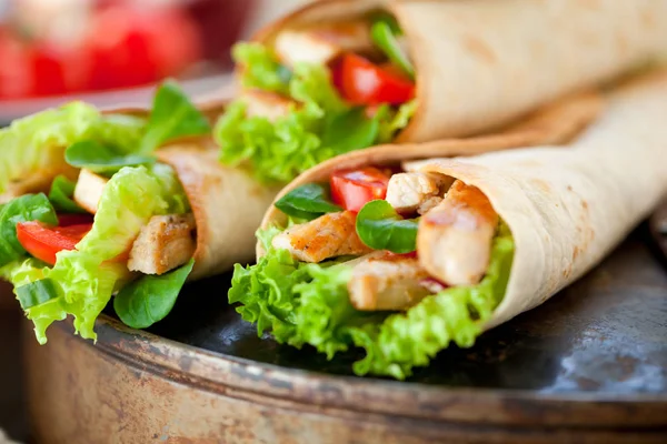 Csirke Fajita Wrap Szendvics — Stock Fotó