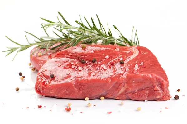 Marha Steakek Fűszerek Elszigetelt Fehér Background — Stock Fotó
