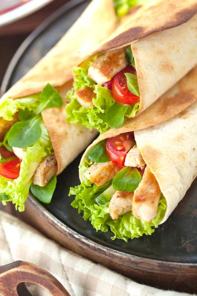 Csirke Fajita Wrap Szendvics — Stock Fotó