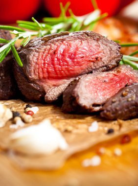 Izgara geyik filetosu, kapat.