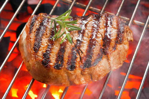 Medium grilled steak, close up