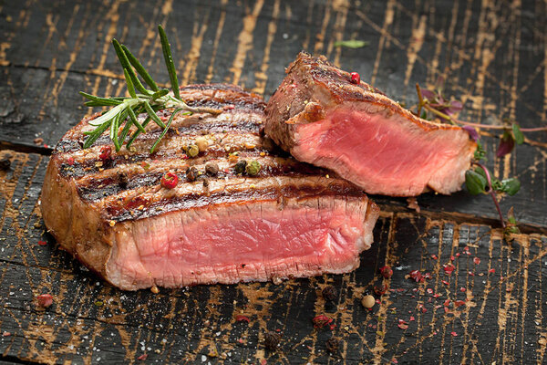 Medium grilled steak, close up