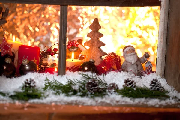 Christmas Still Life Old Wooden Window Celebration Background — Stock Photo, Image