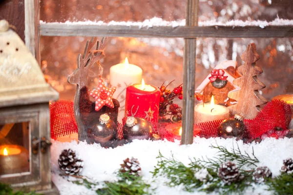 Bodegón Navidad Con Ventana Madera Vieja Fondo Celebración — Foto de Stock