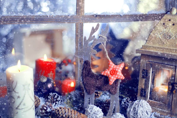 Bodegón Navidad Con Ventana Madera Vieja Fondo Celebración — Foto de Stock