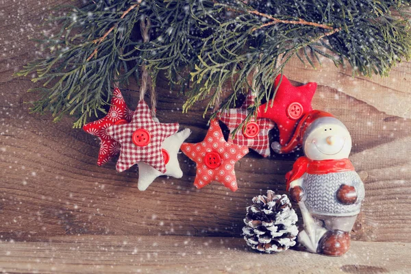 Natal Ainda Vida Brinquedos Vermelhos Ramos Abeto Ornamentos Decorativos Natal — Fotografia de Stock