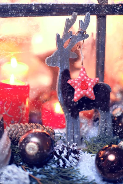 Bodegón Navidad Con Ventana Madera Vieja Fondo Celebración — Foto de Stock