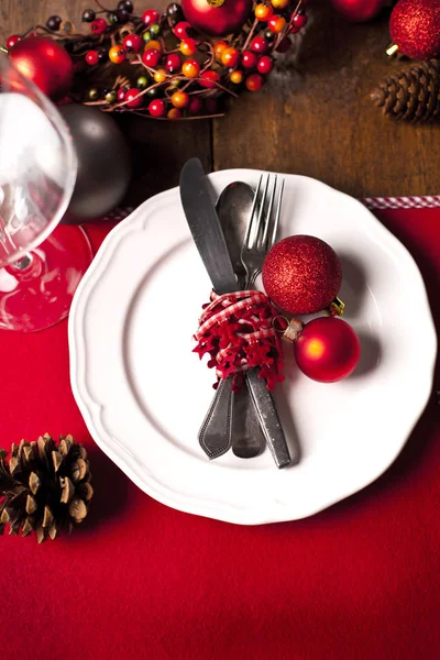 Gyönyörű Karácsonyi Asztali Környezetben Dekorációk — Stock Fotó
