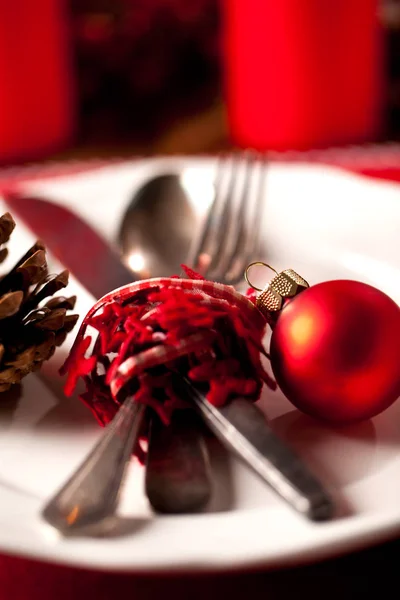 Bella Tavola Natale Con Decorazioni — Foto Stock