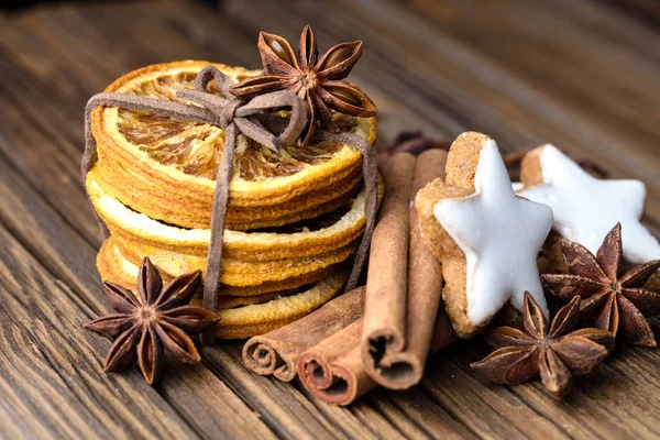 Christmas Dried Oranges Cinnamon Sticks Anise Star — Stock Photo, Image