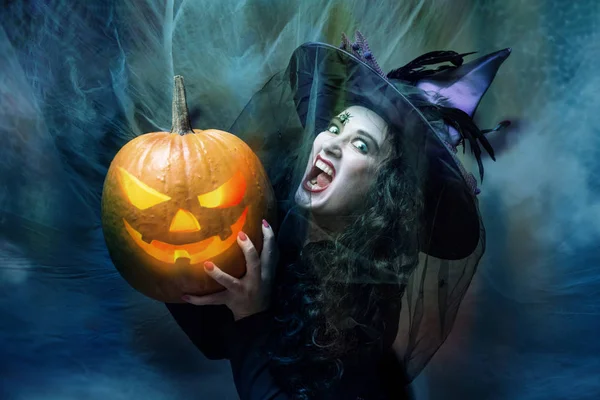 Mujer Vestida Con Disfraz Halloween Vacaciones —  Fotos de Stock
