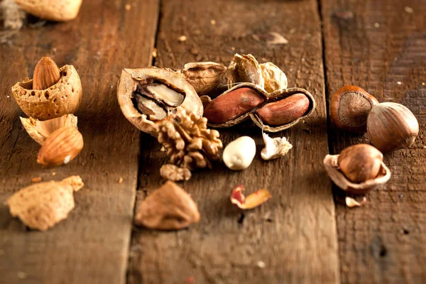 Walnüsse Pekannüsse Mandeln Haselnüsse Cashewnüsse Pistazien Konzept Der Gesunden Ernährung — Stockfoto