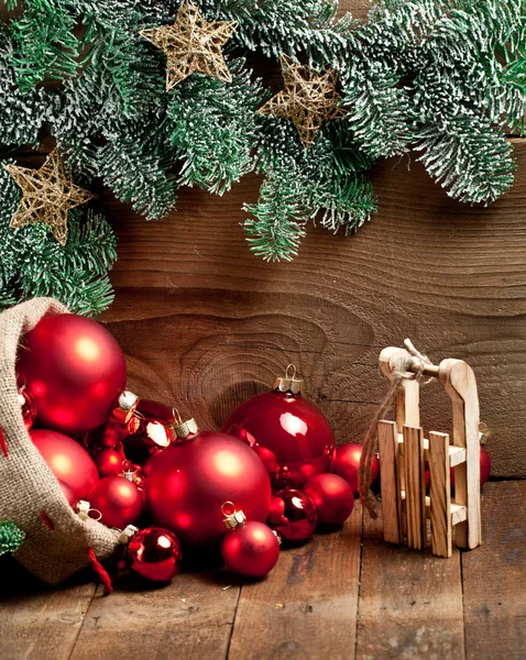 Festive Christmas Decoration Wooden Board Background — Stock Photo, Image