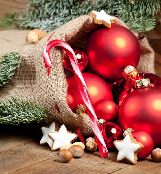 Decoração Festiva Natal Sobre Fundo Placa Madeira — Fotografia de Stock