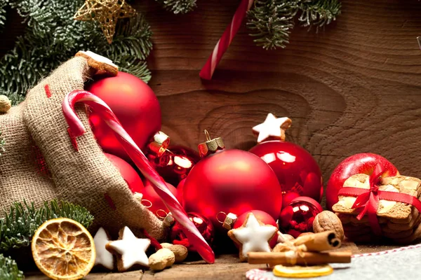 Decoração Festiva Natal Sobre Fundo Placa Madeira — Fotografia de Stock