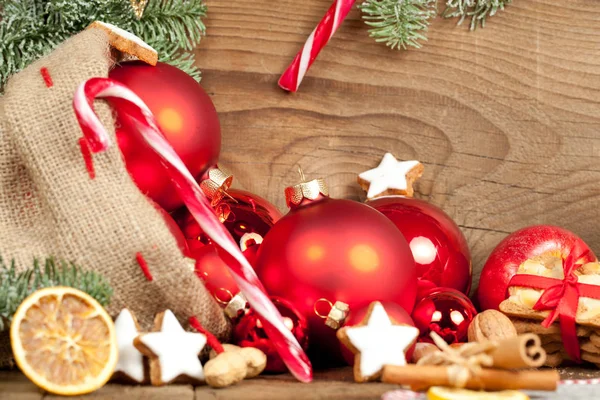 Festive Christmas Decoration Wooden Board Background — Stock Photo, Image