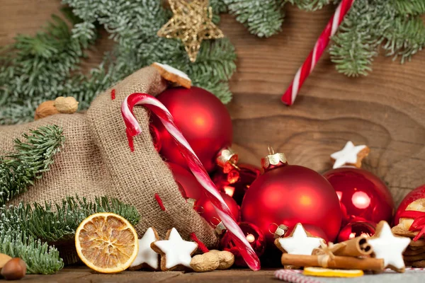 Festive Christmas Decoration Wooden Board Background — Stock Photo, Image