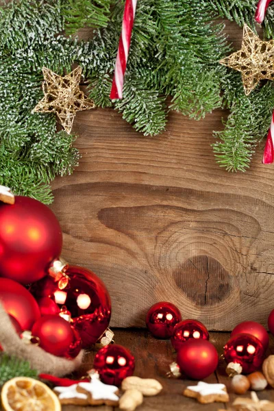 Festive Christmas Decoration Wooden Board Background — Stock Photo, Image