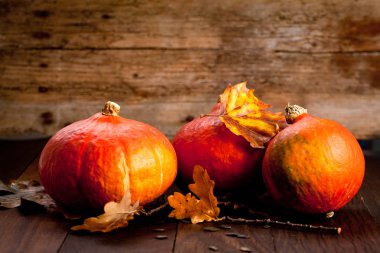 Cadılar Bayramı Balkabağı koyu ahşap arka plan üzerinde