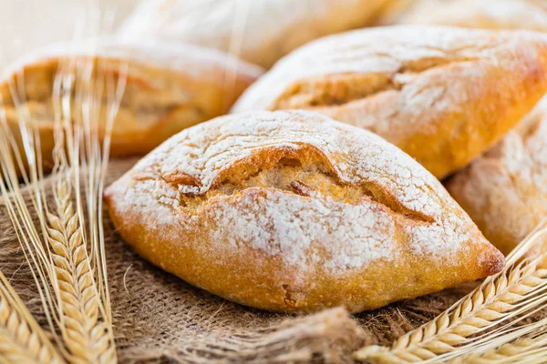 Different Kinds Fresh Bread Wooden Table Isolated Assortment Bread Brown — Stock Photo, Image