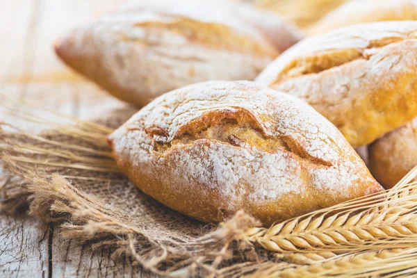 Different Kinds Fresh Bread Wooden Table Isolated Assortment Bread Brown — Stock Photo, Image