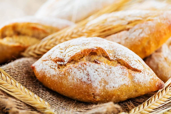 Different Kinds Fresh Bread Wooden Table Isolated Assortment Bread Brown — Stock Photo, Image