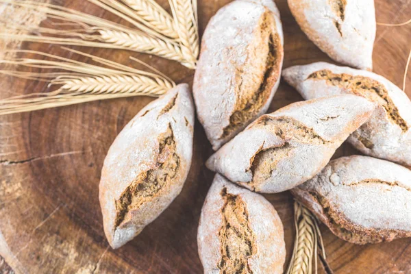 Different Kinds Fresh Bread Wooden Table Isolated Assortment Bread Brown — Stock Photo, Image