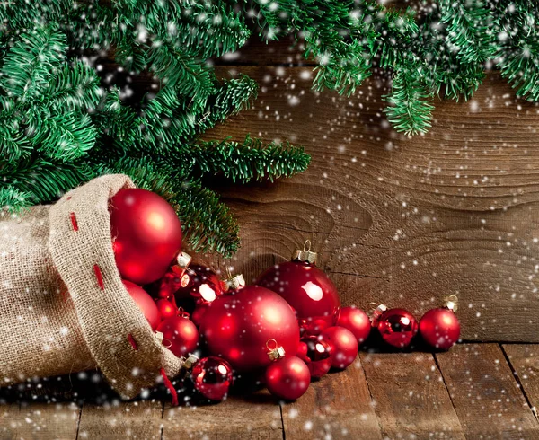 Festive Christmas Decoration Wooden Board Background — Stock Photo, Image