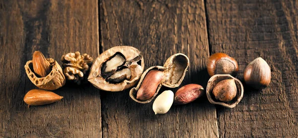 Walnuts Pecan Almonds Hazelnuts Cashews Pistachios Concept Από Υγιή Eating — Φωτογραφία Αρχείου