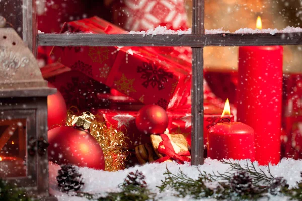 Natal Ainda Vida Com Velha Janela Madeira Contexto Celebração — Fotografia de Stock