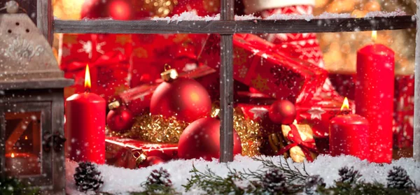 Weihnachtsstillleben Mit Alten Holzfenstern Hintergrund Der Feierlichkeiten — Stockfoto