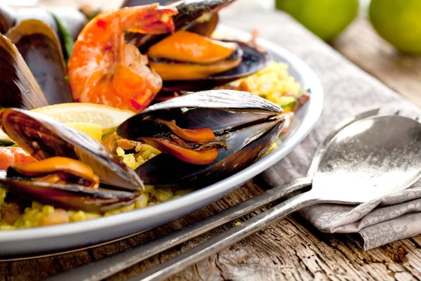 Paella Met Zeevruchten Traditionele Spaanse Gerechten — Stockfoto