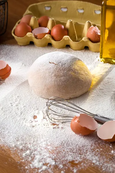 Ingredientes Para Masa Sobre Mesa Madera Blanca Cerca —  Fotos de Stock