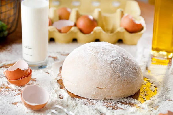 Ingredientes Para Masa Sobre Mesa Madera Blanca Cerca —  Fotos de Stock