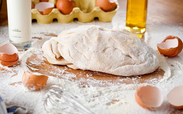 Ingredientes Para Masa Sobre Mesa Madera Blanca Cerca —  Fotos de Stock