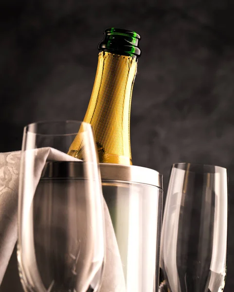 Champagneglazen Fles — Stockfoto